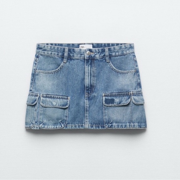 Zara Blue Denim Cargo mini skirt Size Medium - Picture 10 of 11